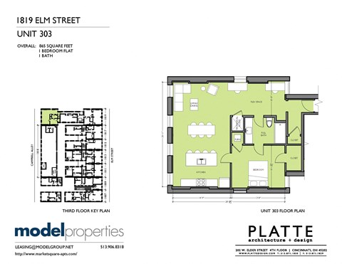 Floor plan for 1 bed, 1 bath, 865 sqft